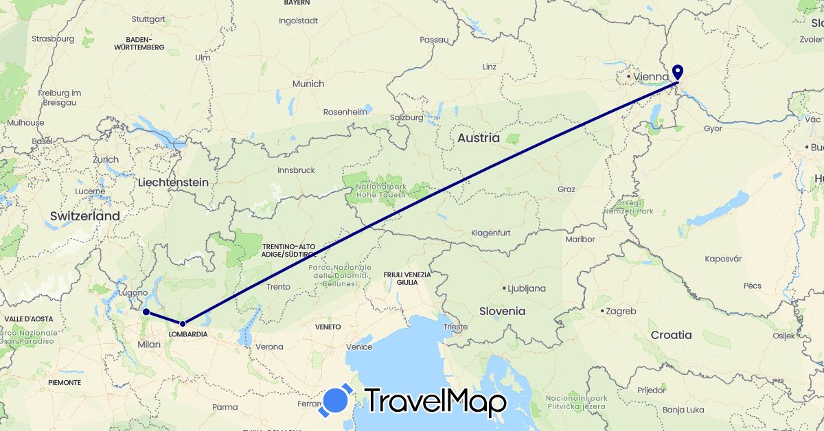 TravelMap itinerary: driving in Italy, Slovakia (Europe)